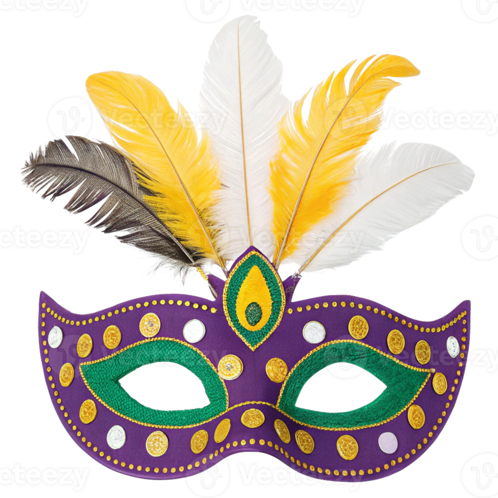 Luxurious Purple Masquerade Mask with Gold Accents and Party Design png