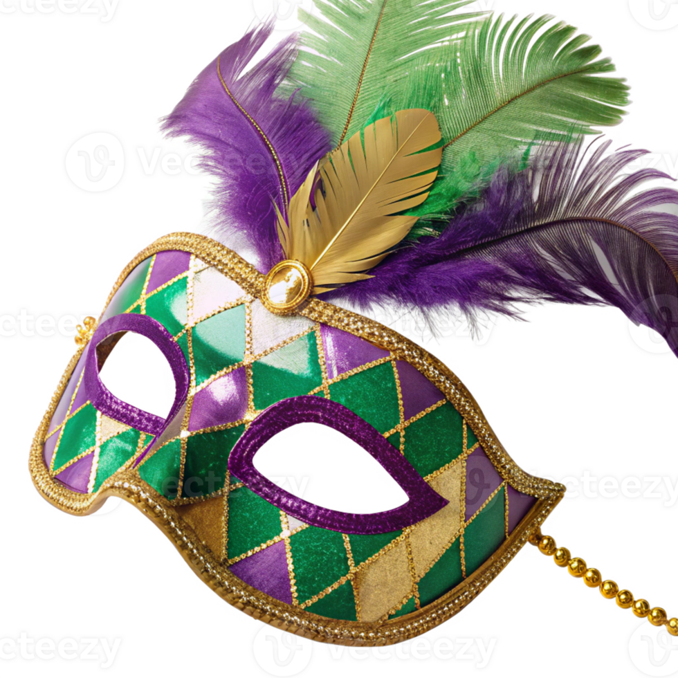 Colorful Carnival Masquerade Mask with Harlequin Pattern and Decorative Feathers png