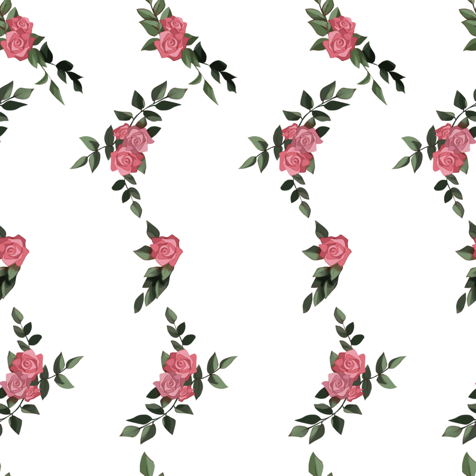 seamless floral stripe pattern with pink roses and lush green leaves arranged in a flowing, continuous vertical design ideal for textile prints, wallpaper, fashion fabrics png