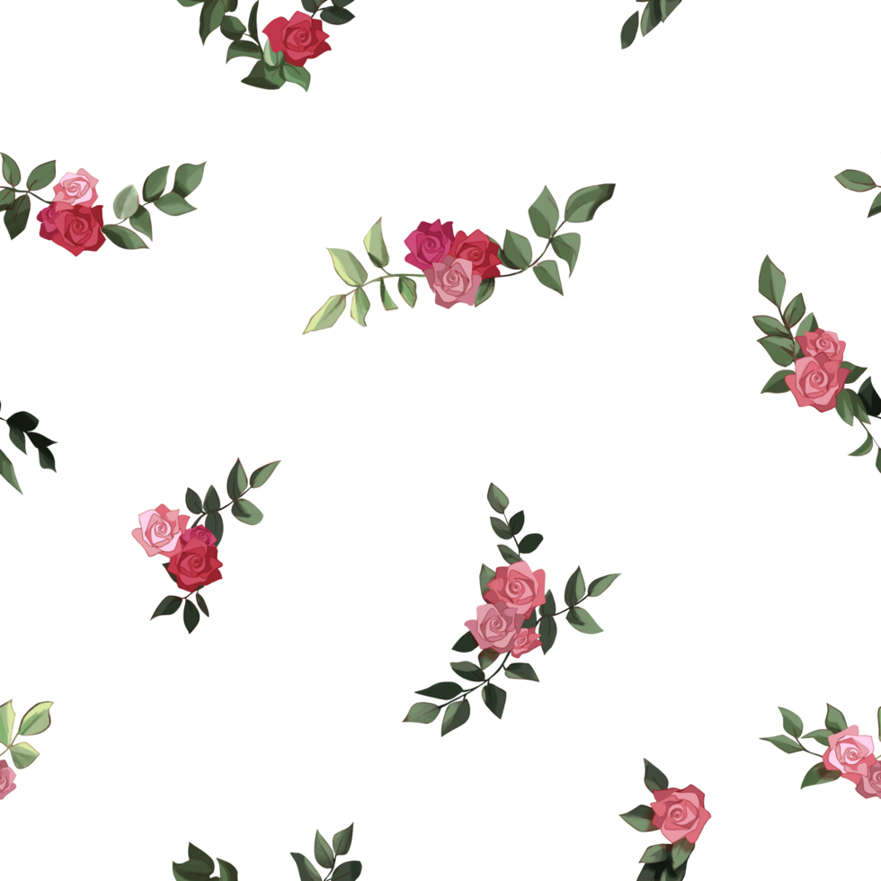 seamless floral pattern with pink and red roses with green leaves on Perfect for textile design, wallpaper, wrapping paper, fashion prints, and digital backgrounds png