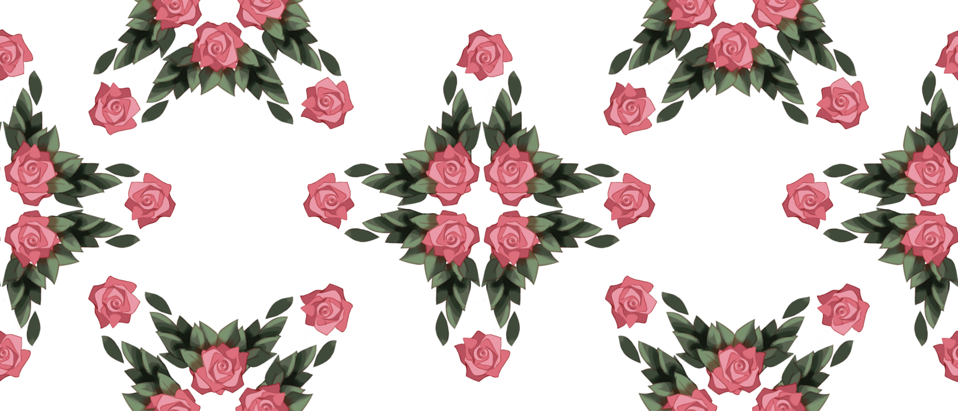 seamless floral pattern with symmetrical pink roses and lush green leaves arranged in a geometric style fit for fabric prints, wallpaper, gift wrapping, and home decor png