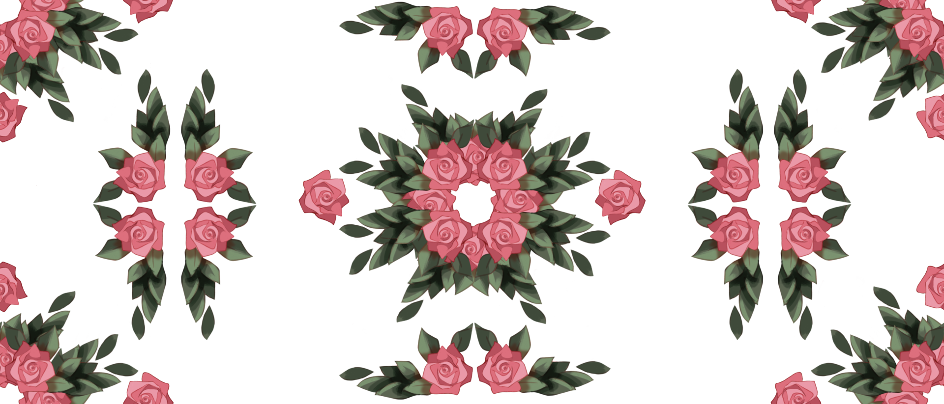 seamless floral pattern with symmetrical pink roses and lush green leaves arranged in a geometric style fit for fabric prints, wallpapers, gift wrapping, home decor png