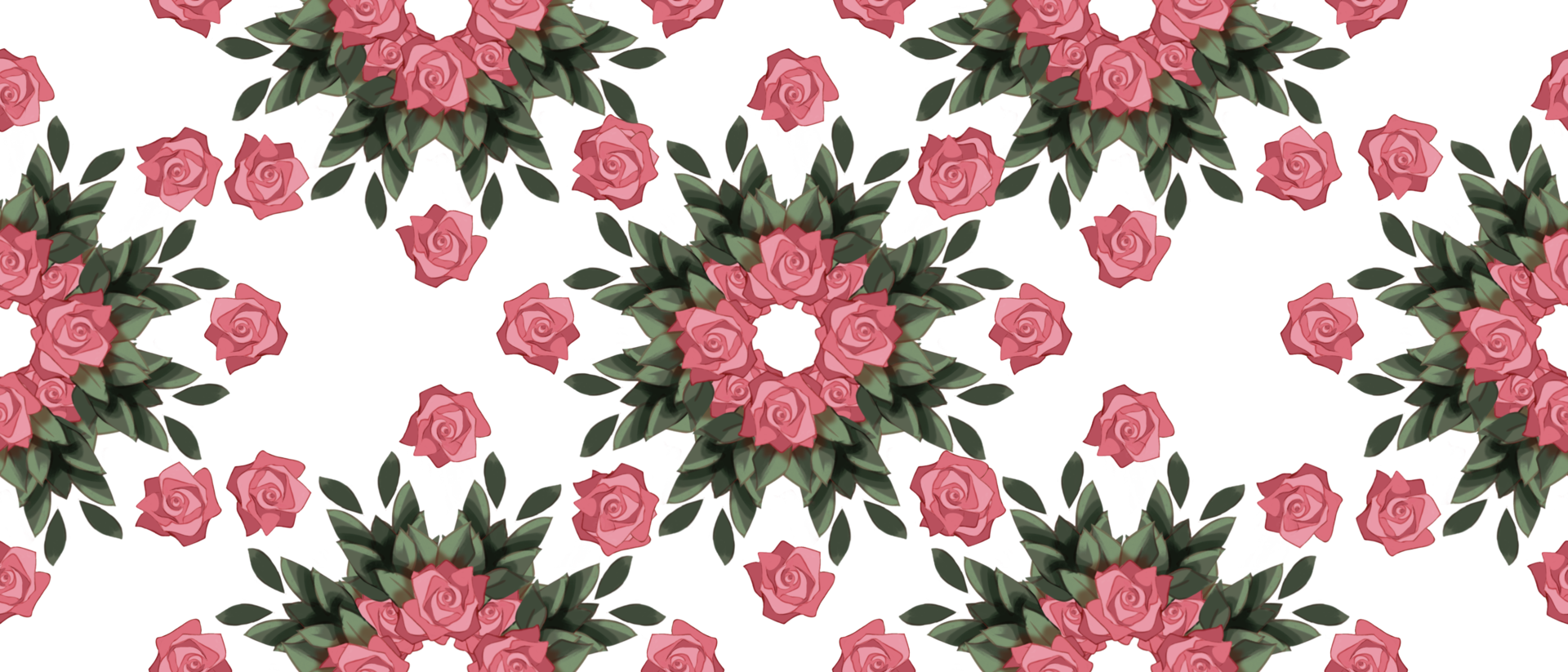 seamless floral pattern with symmetrical pink roses and lush green leaves arranged in a geometric style fit for fabric prints, wallpaper, gift wrapping, home decors png