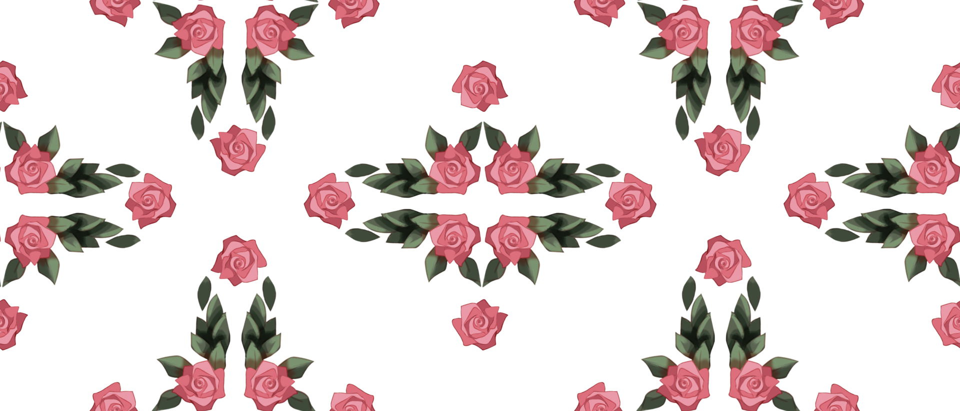 seamless floral pattern with symmetrical pink roses and lush green leaves arranged in a geometric style fit for fabric prints, wallpaper, gift wrapping, home decor png