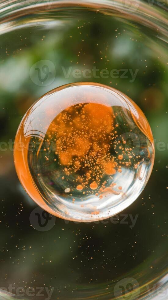 A glass bowl with an orange liquid inside photo