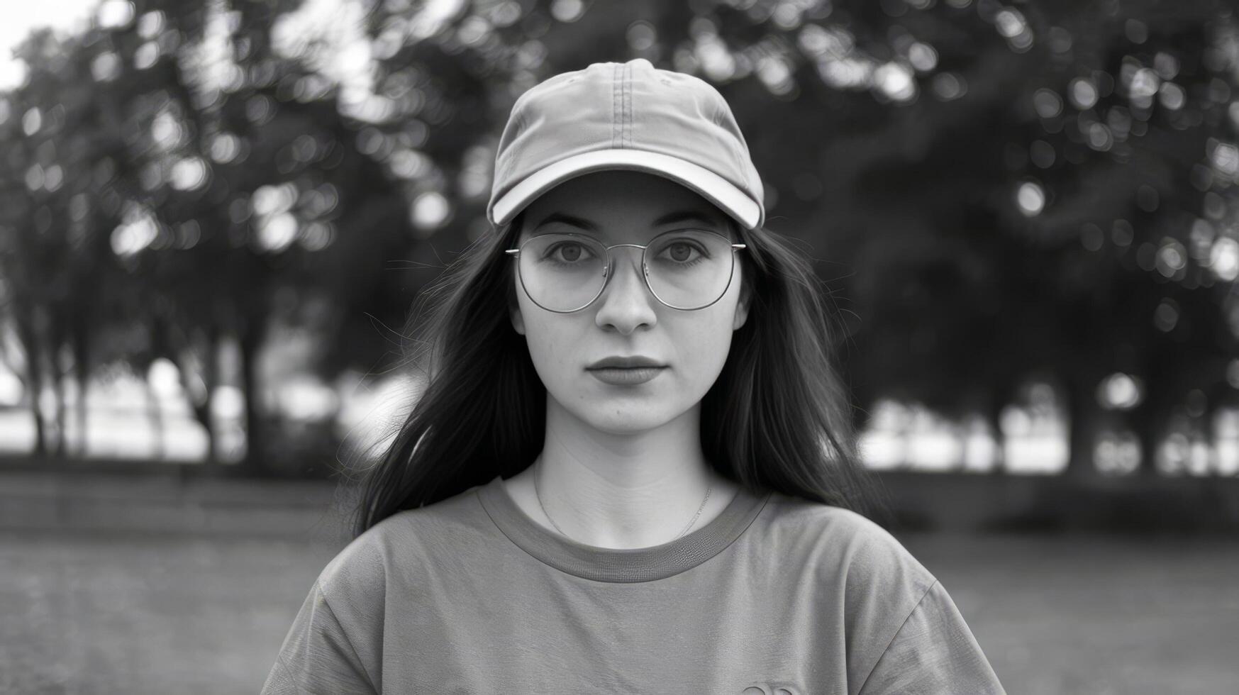 A woman wearing glasses and a baseball cap photo