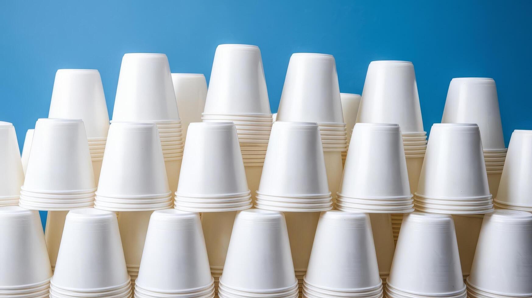 Many white cups stacked on top of each other photo