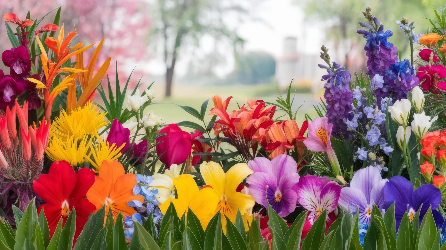 A large group of colorful flowers in a field photo