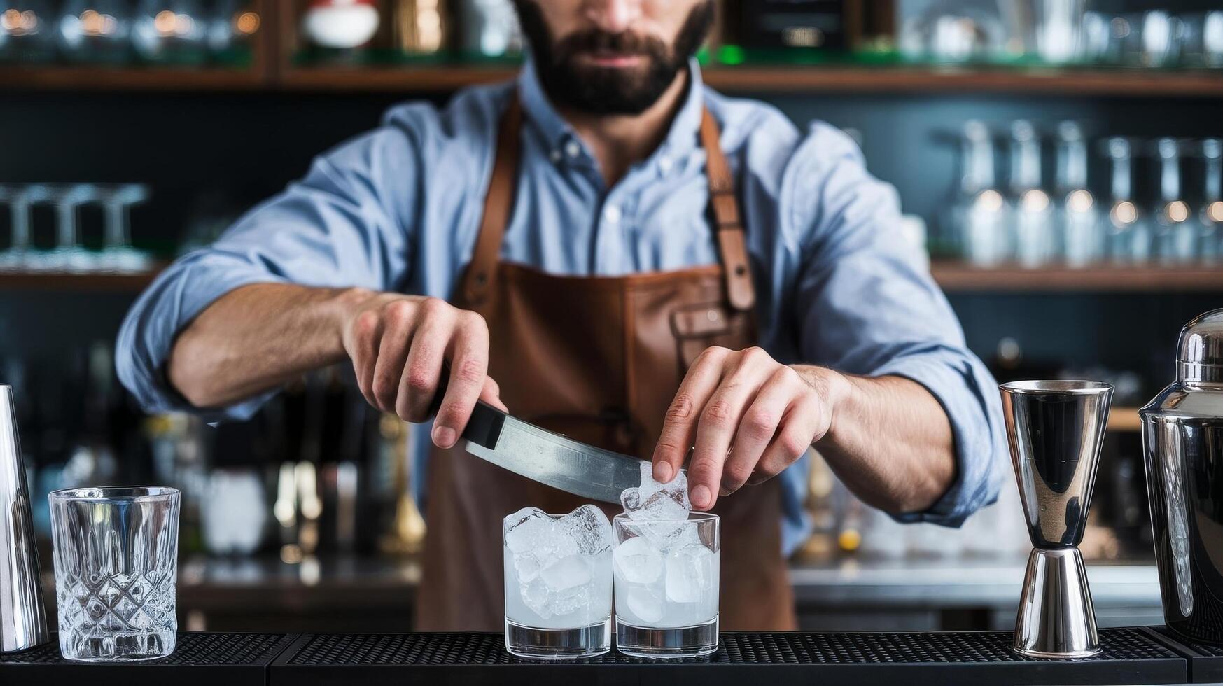 Bartender preparing cocktail at bar photo