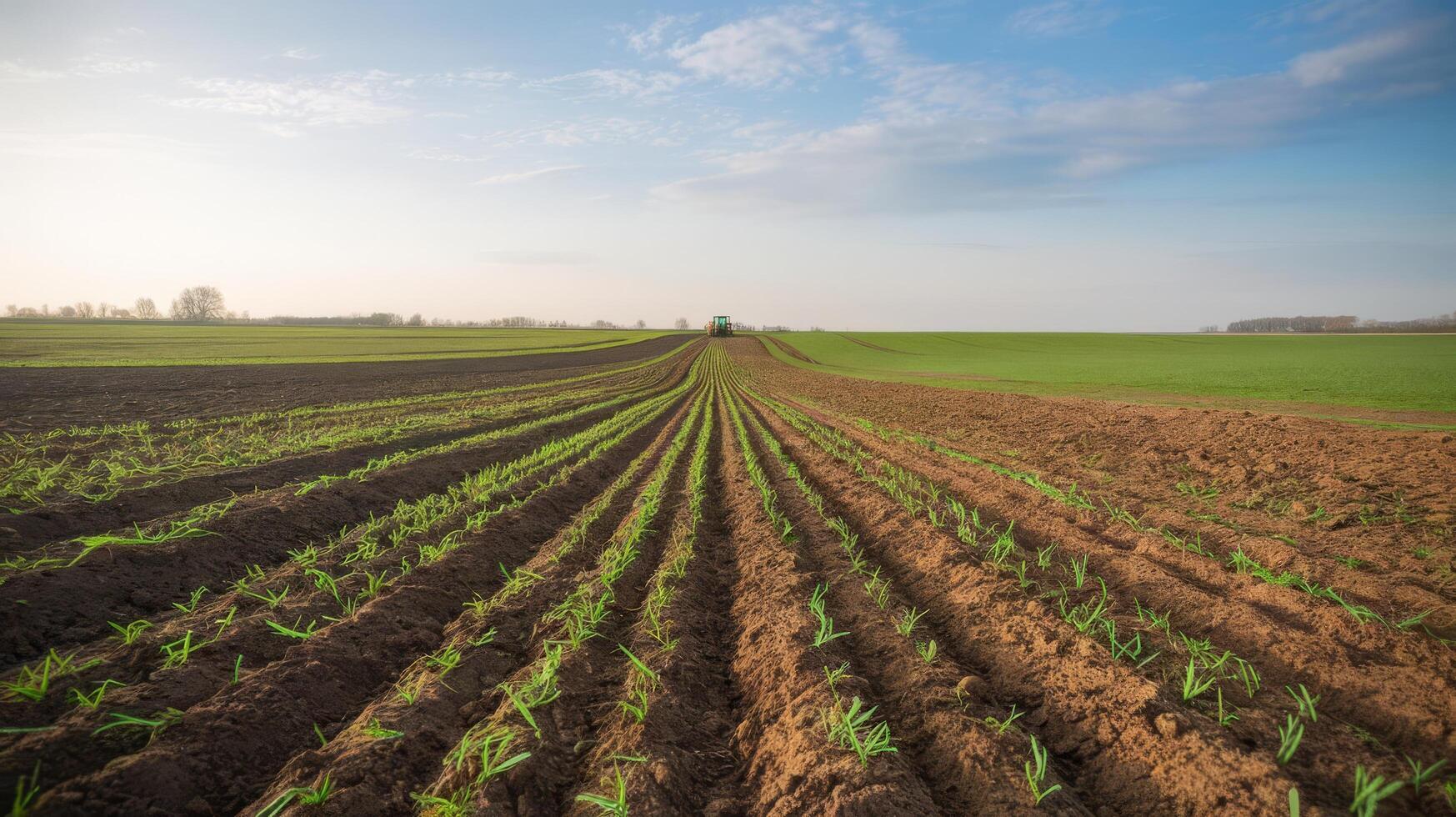 Freshly plowed and sown field time for sowing photo