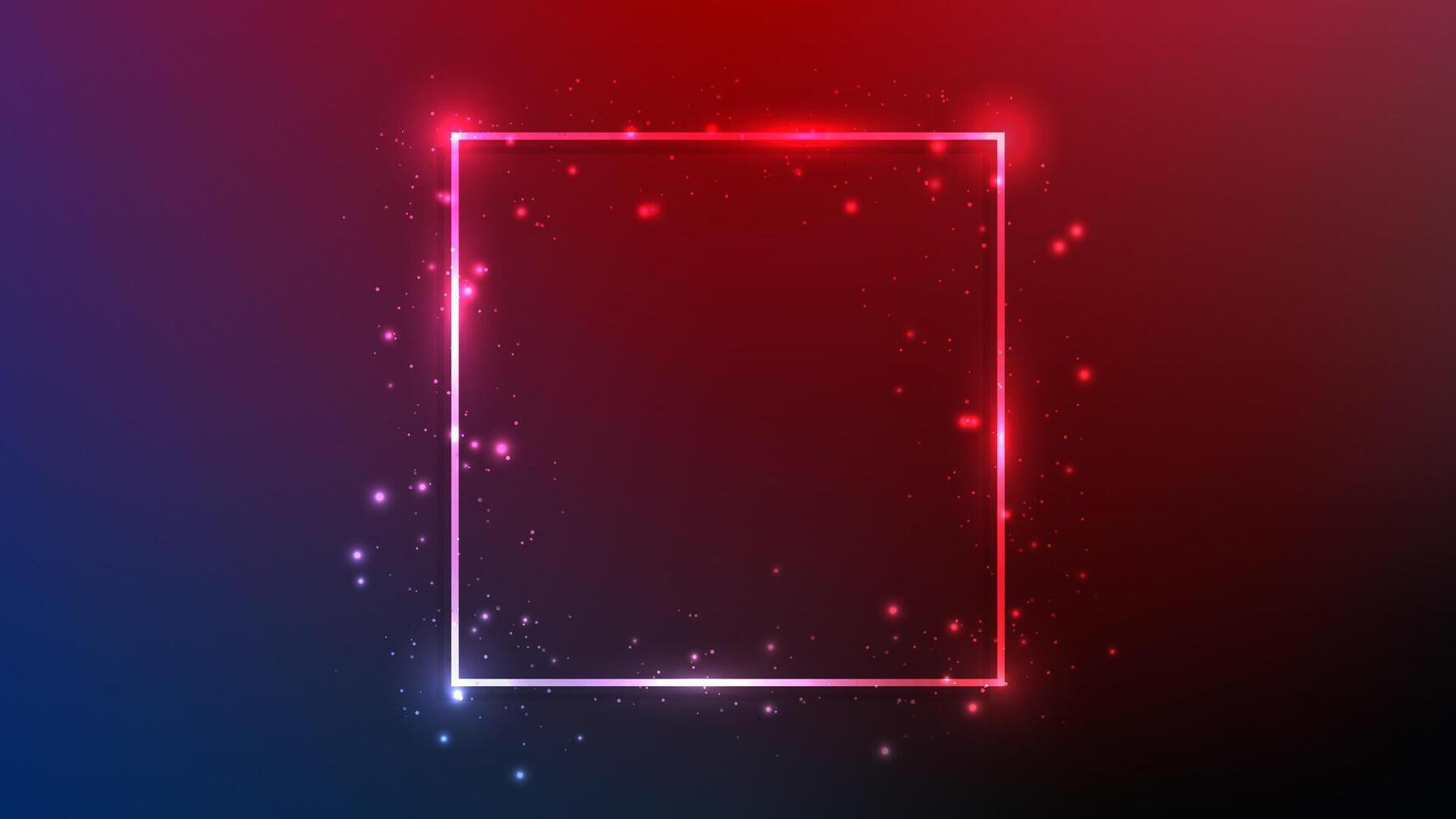 Neon square frame with effects and sparkles on red background. Empty glowing techno backdrop. illustration vector