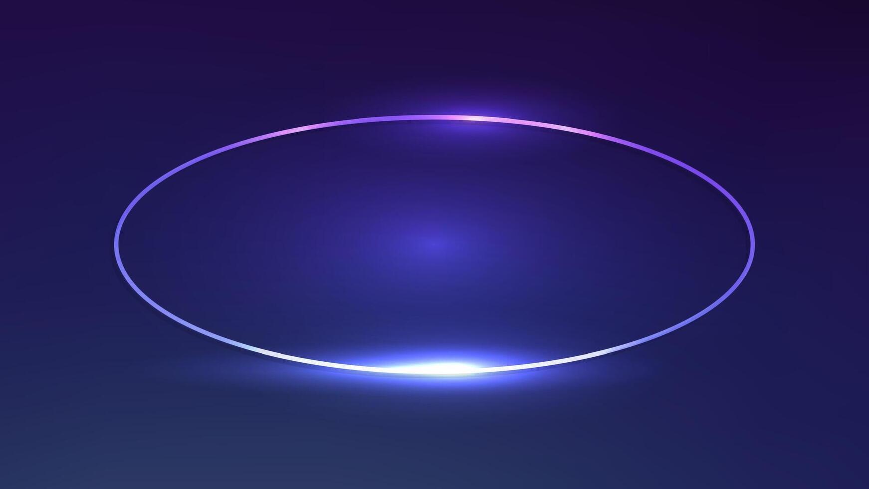 Neon oval frame with shining effects on dark blue background. Empty glowing techno backdrop. illustration vector
