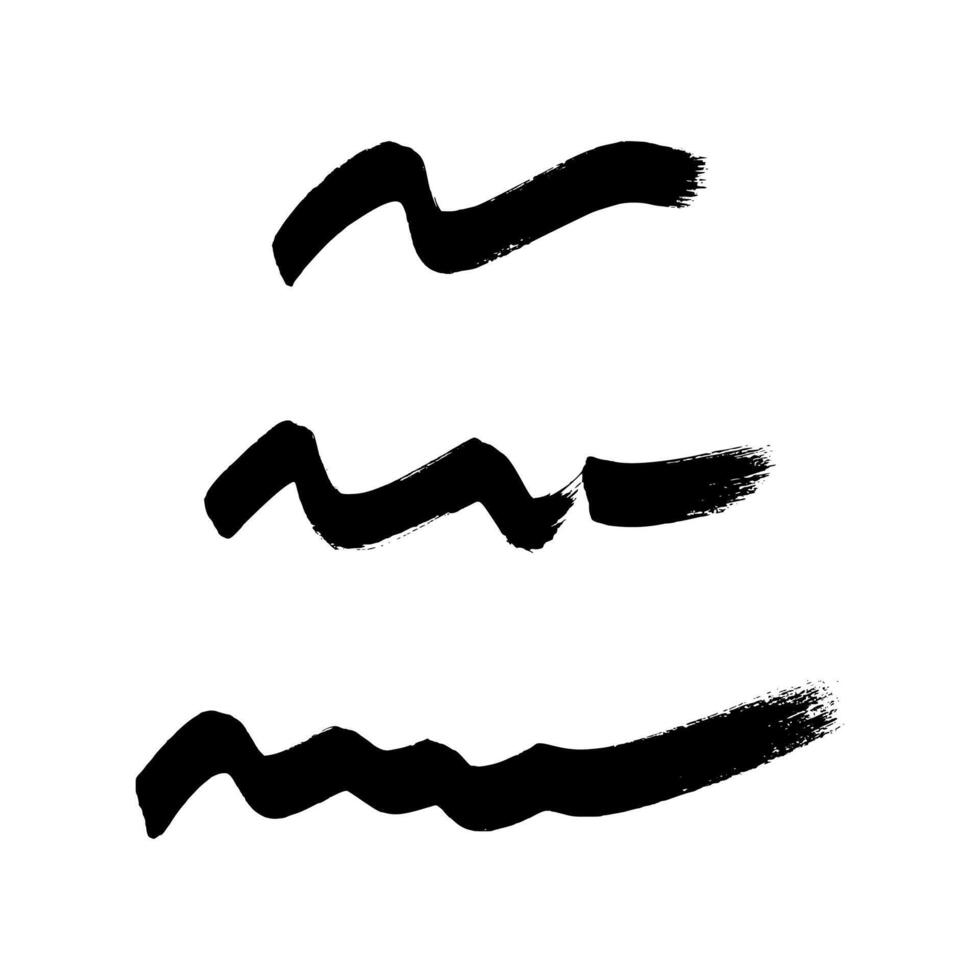 Black wavy grunge brush strokes. Set of three ink stripes. Ink spot isolated on white background. illustration vector