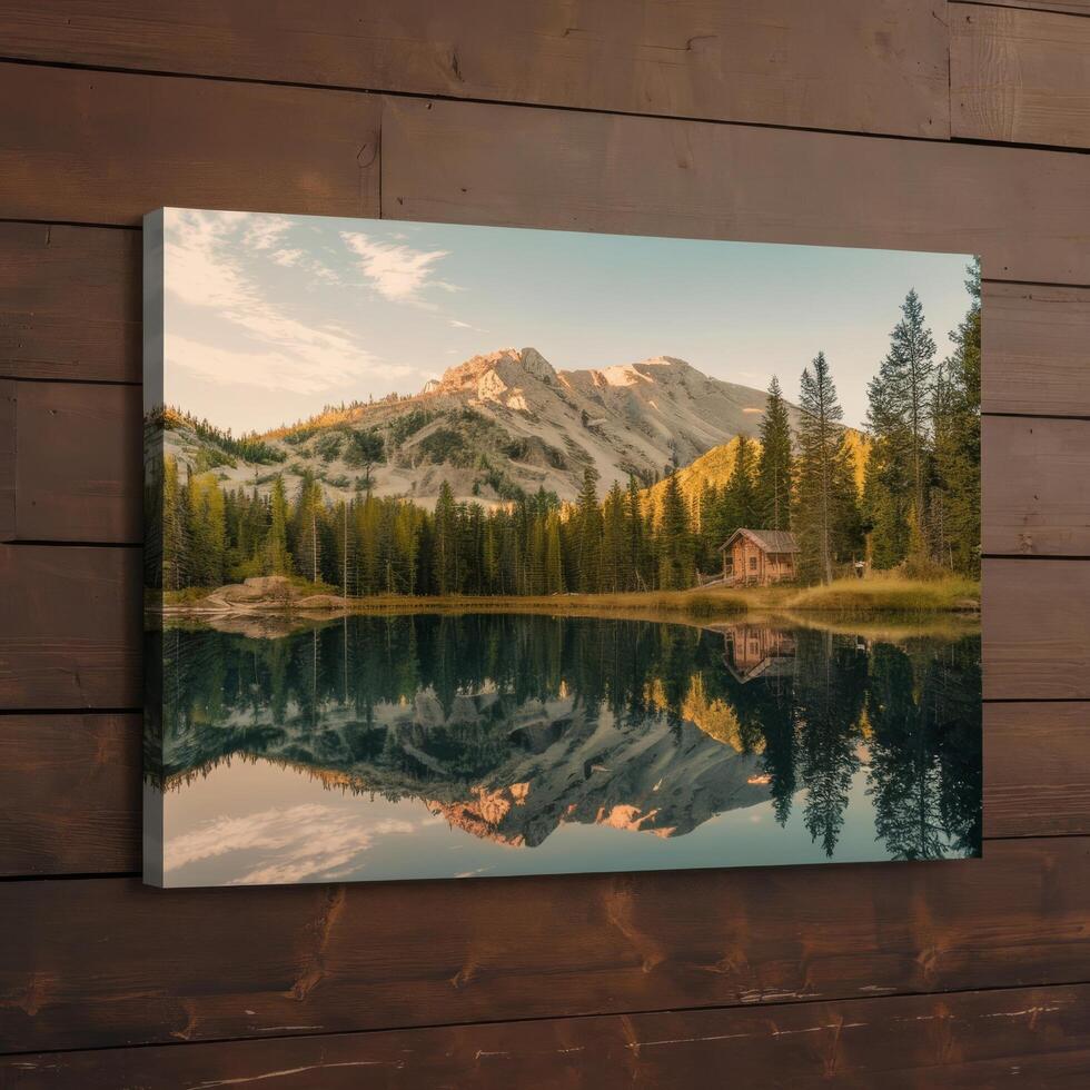 Mountain lake reflection canvas print photo