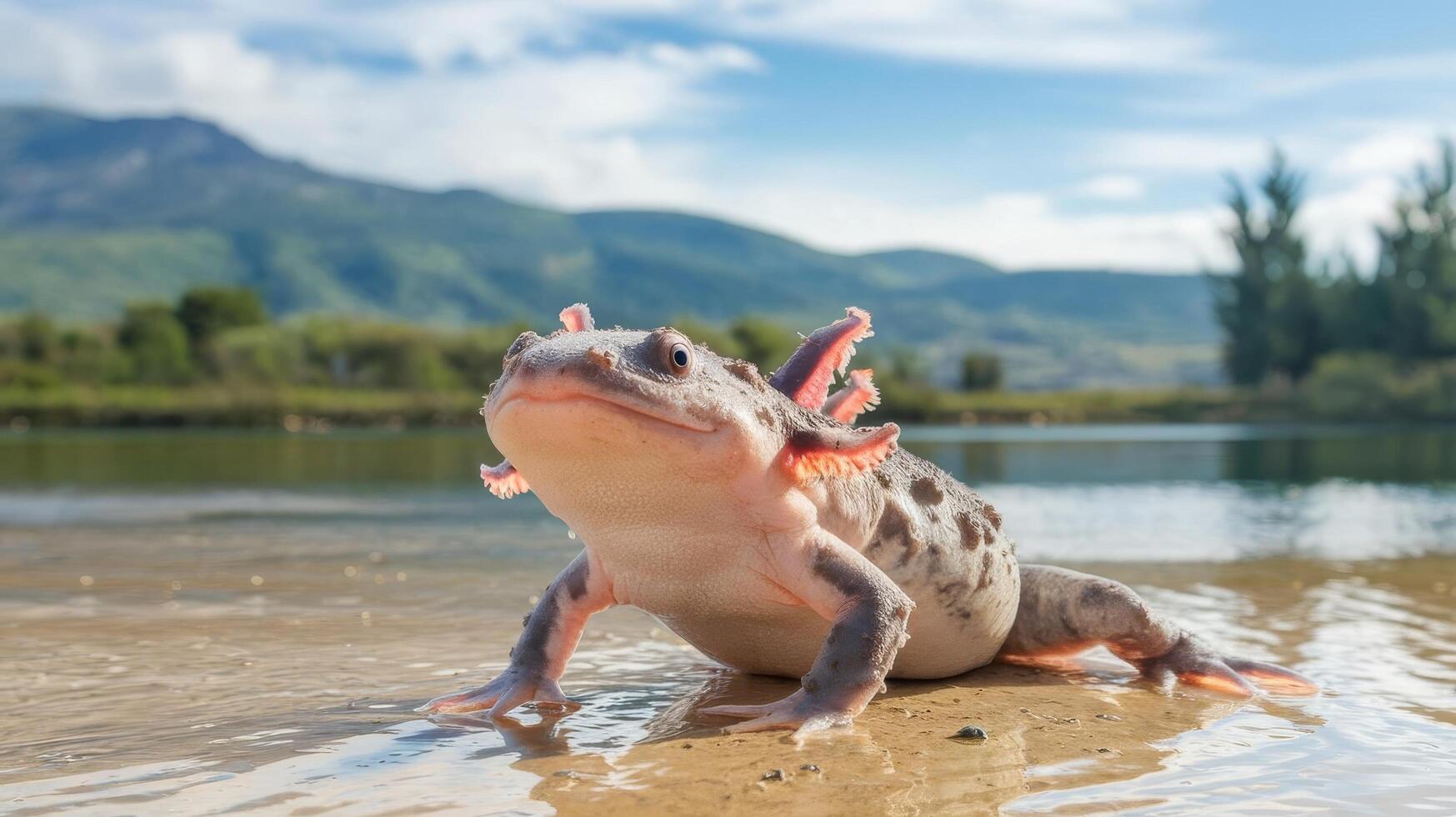Axolotl on the sand photo
