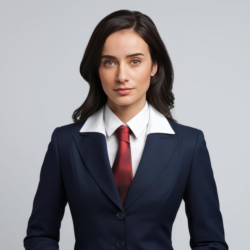 A woman in a business suit and tie photo