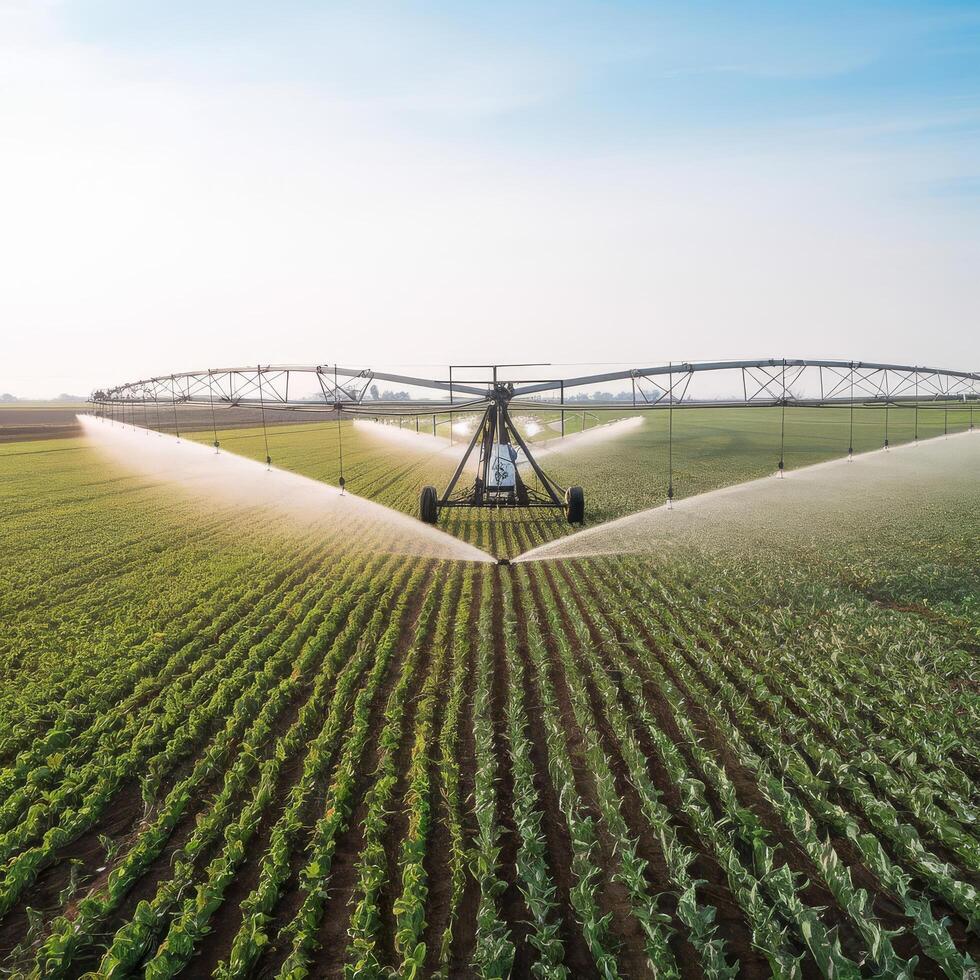 Crop irrigation using the center pivot sprinkler system photo