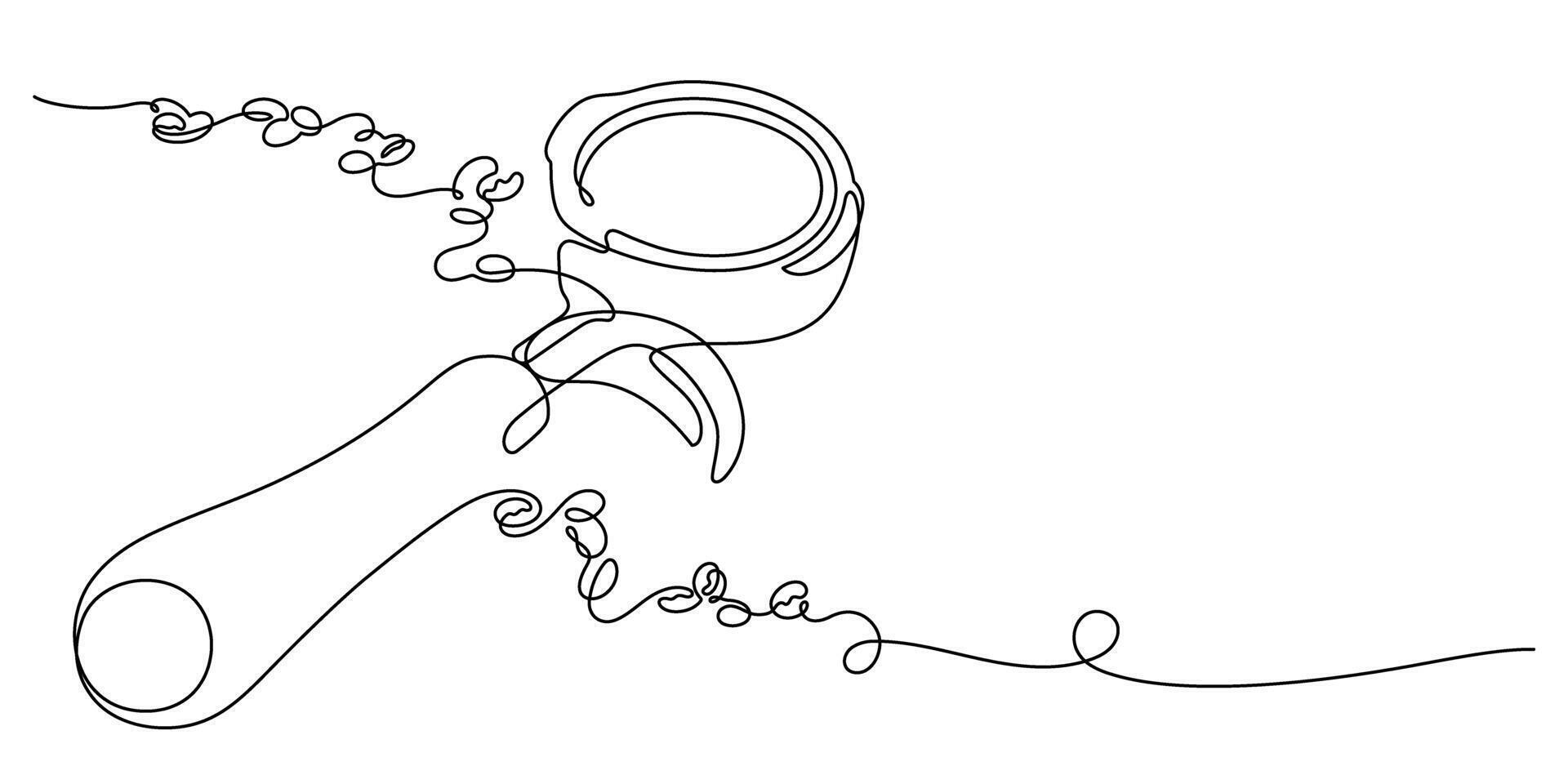 portafilter and coffee beans one line drawing continuous hand drawn vector