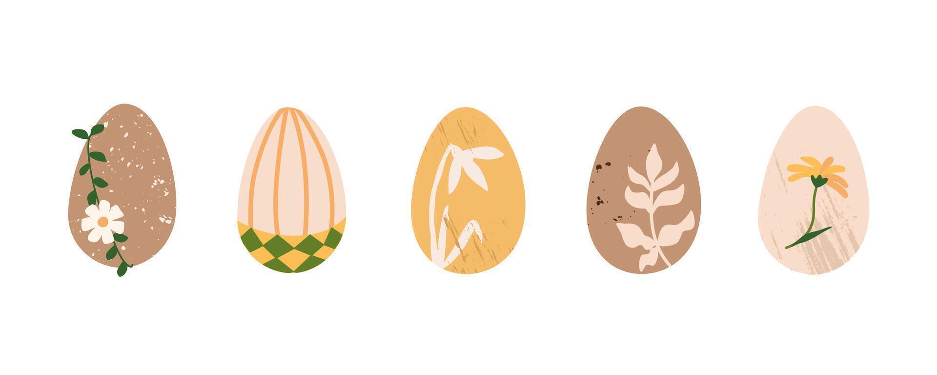 Easter eggs set. DIY natural dyed eggs with flowers. Pastel elegant design of Easter symbol vector