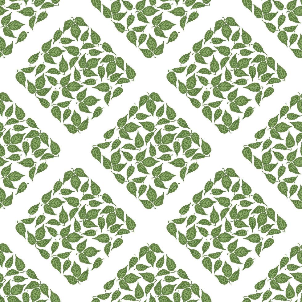 Raspberry leaves checkered seamless pattern. geometric, rhombuses leaves texture vector