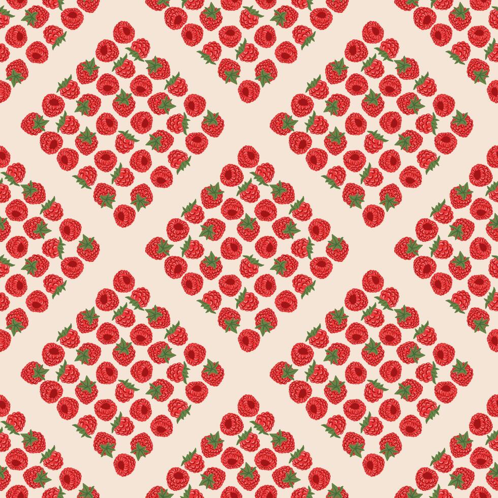 Raspberry berries checkered seamless pattern. geometric rhombuses berries texture vector