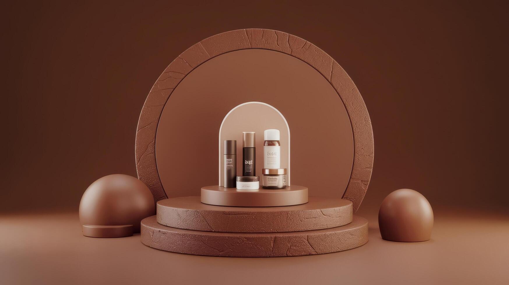 A chocolate egg with a small bottle of perfume on top photo