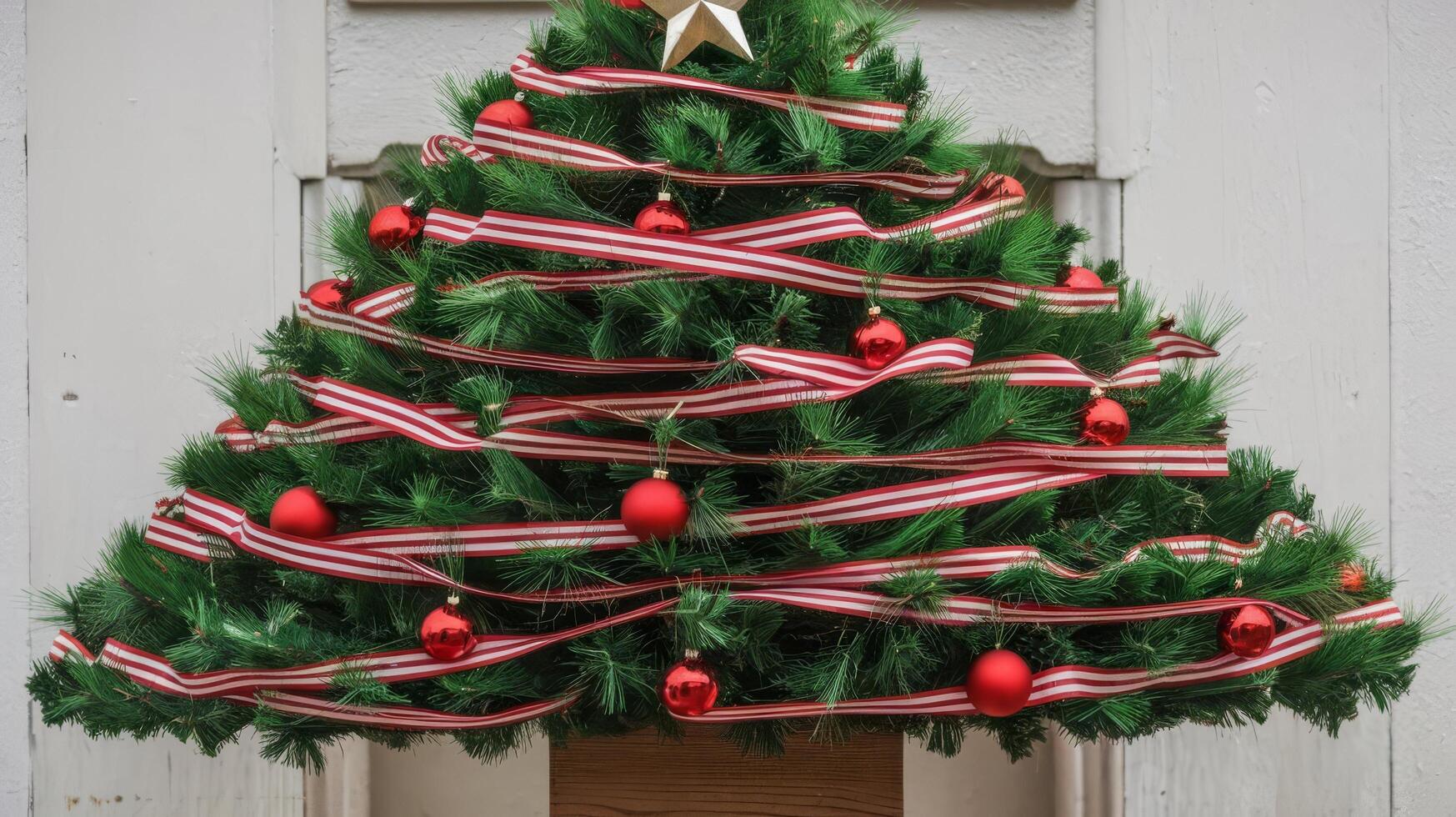 Merry christmas beautiful christmas tree made from ribbon photo