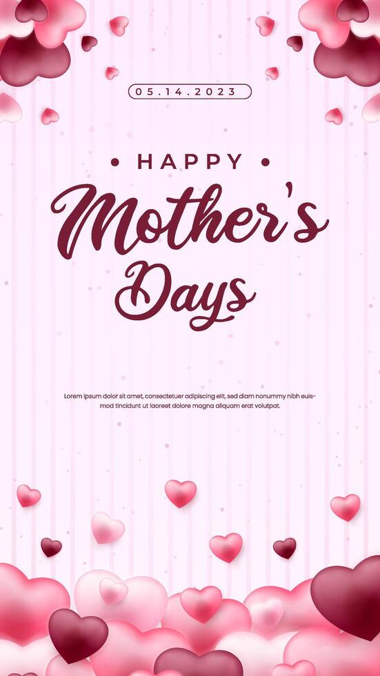 Happy Mother's Day Card with Pink and Red Floating Hearts vector