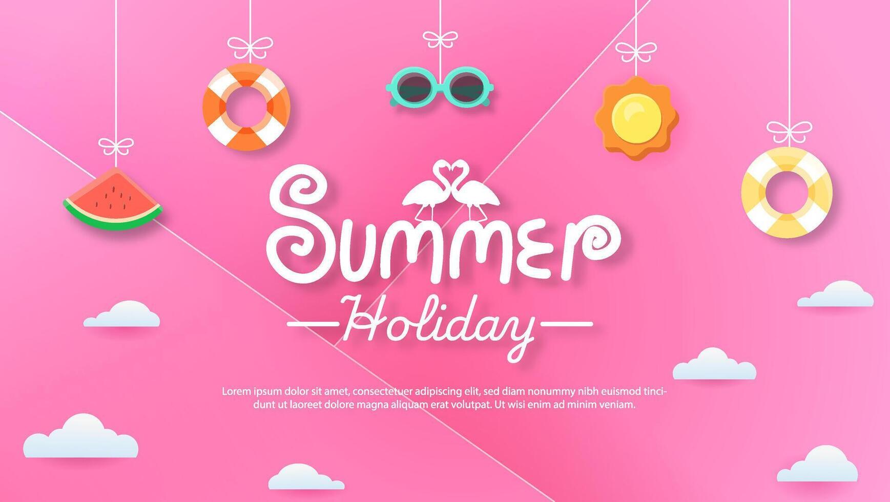 Summer holiday end of season with hanging summer elements suitable for greeting card and banner. vector