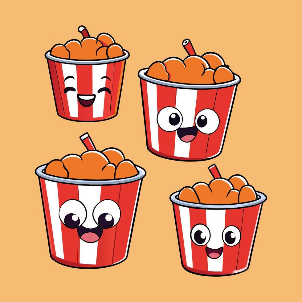 Cute Bucket of Fried Chicken Collection Cartoon Illustration vector