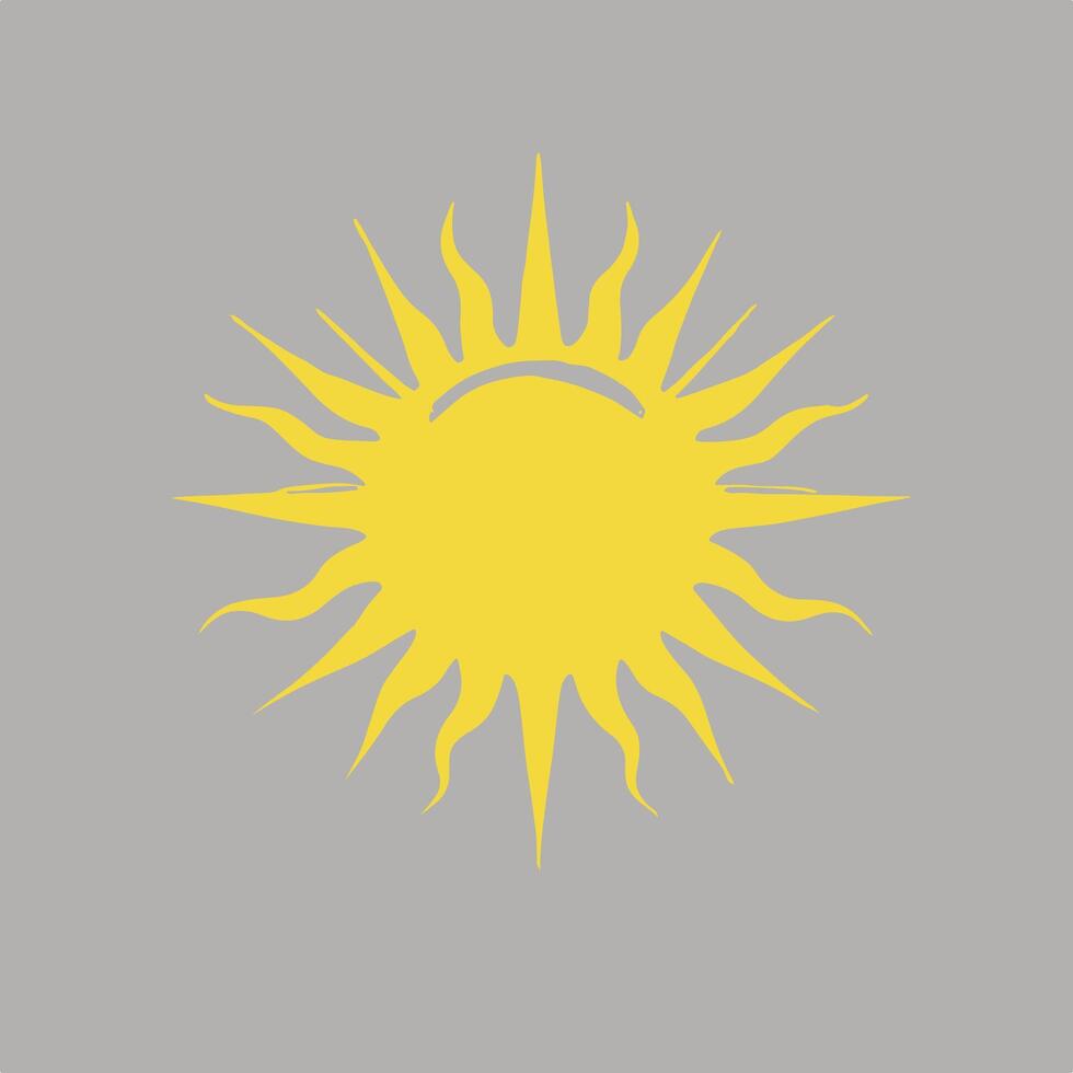 Elegant yellow sun with sharp rays on a neutral gray background. Perfect for graphic design, wallpapers, branding, and artistic projects. High-resolution digital illustration. vector
