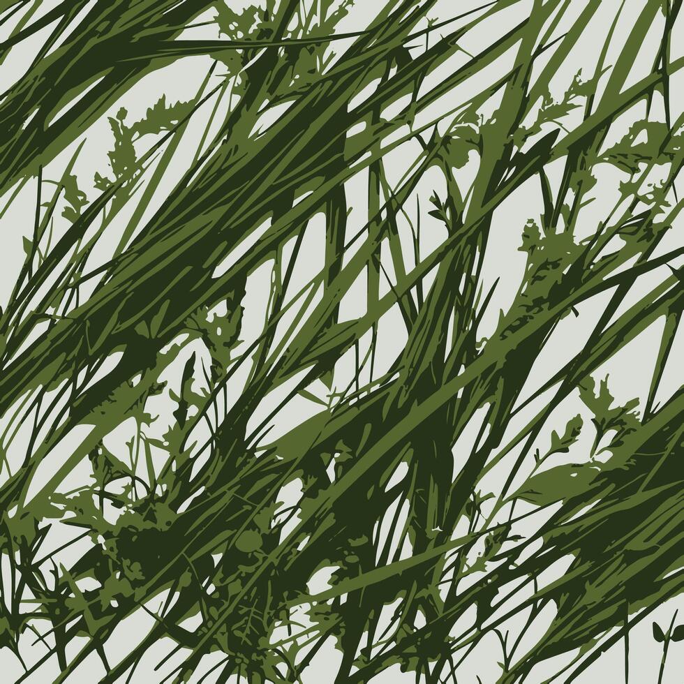 Dynamic green grass texture with wild foliage strokes, perfect for nature-inspired backgrounds, fabric prints, eco-friendly branding, and artistic designs. High-resolution digital artwork vector