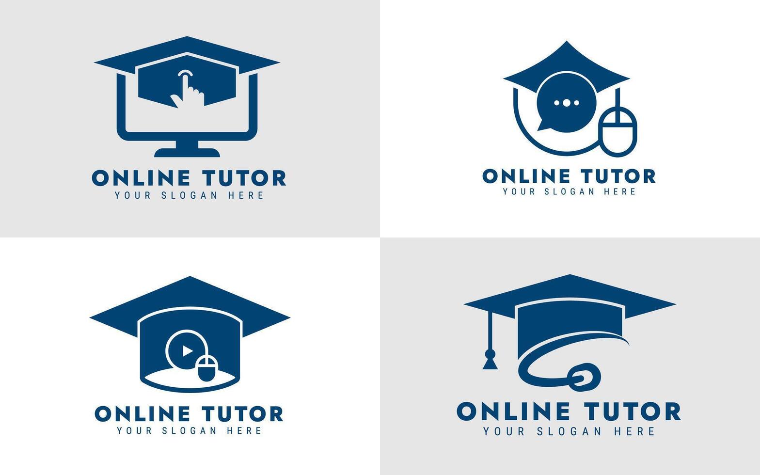 Online Education Logo Design Set. E-Learning Logo Bundle. Digital Education Logo Element Designs. vector