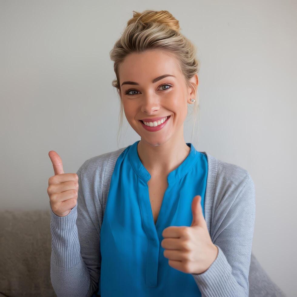 A woman giving the thumbs up sign photo