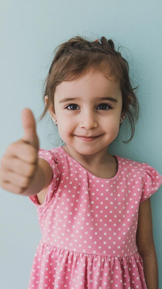 A little girl giving the thumbs up sign photo