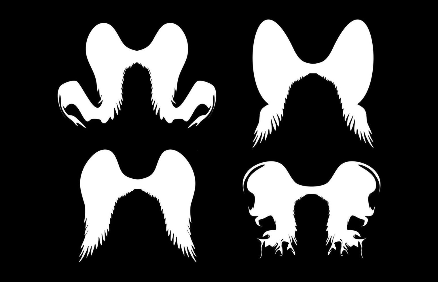 Long and joint angel wings illustration with various styles on black background vector