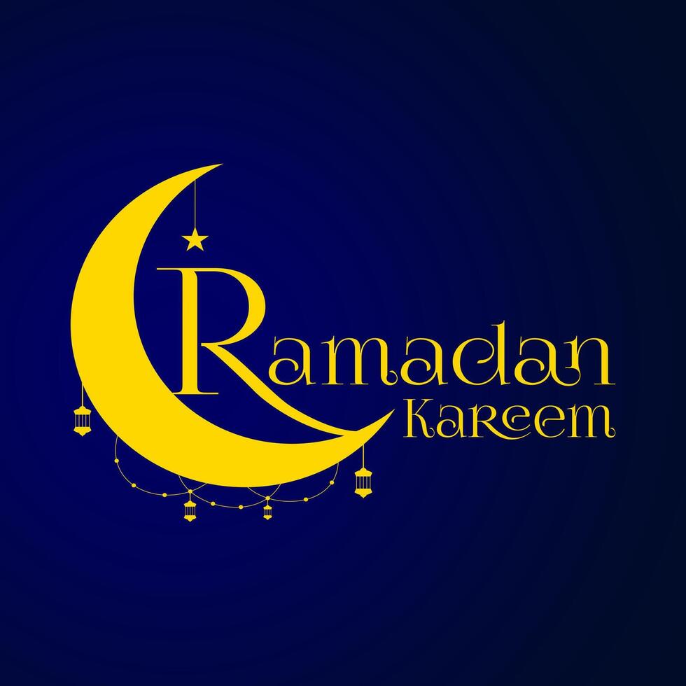 Ramadan Kareem with a beautifully designed golden crescent moon, lanterns, and stars vector