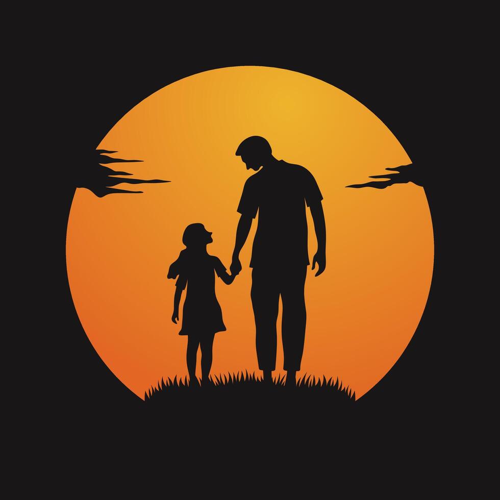 Silhouette of father and daughter vector