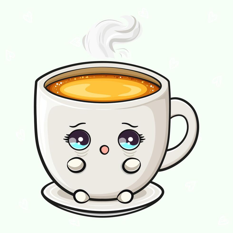 Frightened Coffee Cup. Adorable Mug with Expressive Eyes vector
