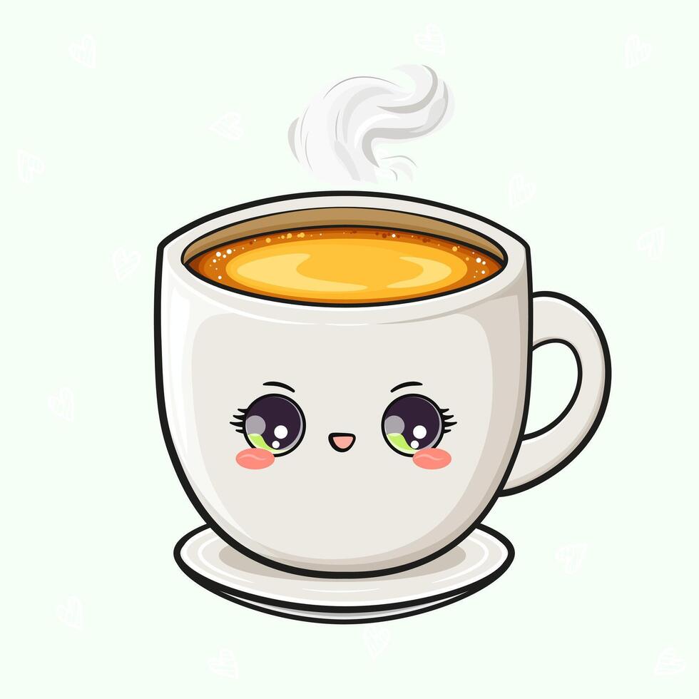 Smiling Coffee Cup. Cheerful Mug with Steam and Expressive Eyes vector