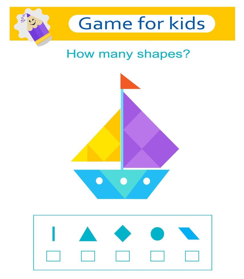 Math game for kids. Count how many triangles, rhombus, circles. illustration vector