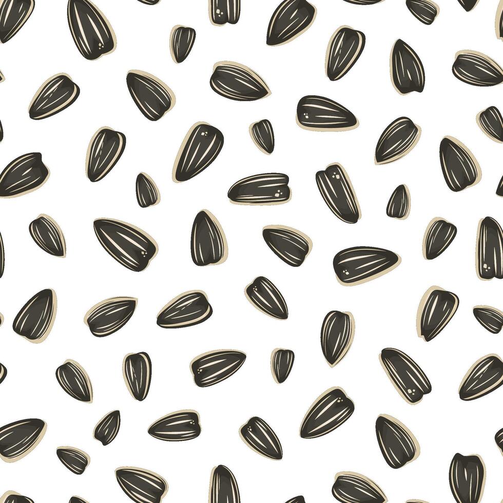 Sunflower seeds seamless pattern on white. Sunflower seeds background. Sunflower pattern for fabric, packaging, grocery stores. Hand Drawn illustration vector