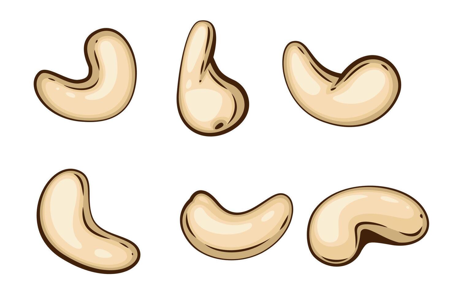 Nuts isolated illustration. Cashew set isolated on white background. Nuts Cartoon Style. Organic food concept. Hand Drawn illustration vector