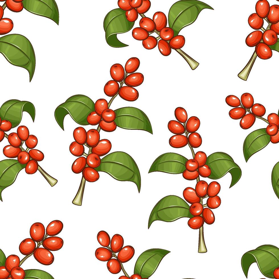 Coffee branch seamless pattern. Coffee beans seamless. Coffee background. Coffee beans patterns for fabric, packaging, coffee shops. Hand Drawn illustration vector
