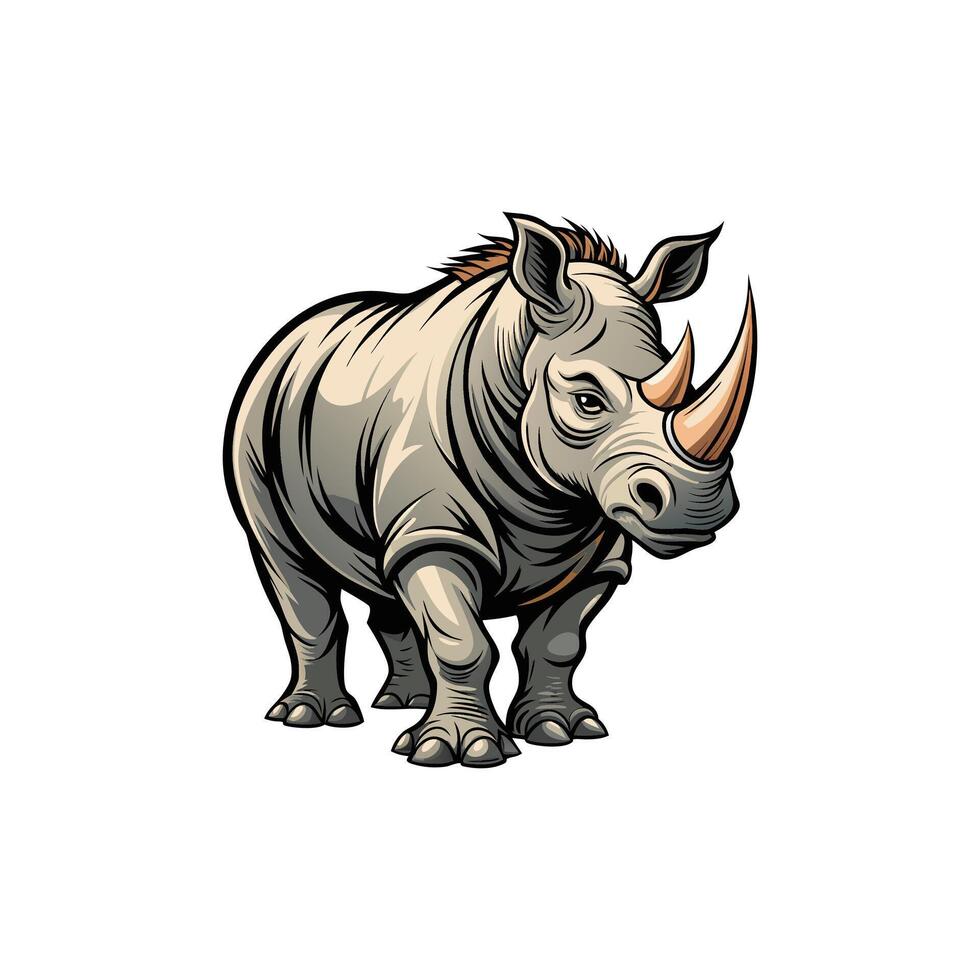 Wild and Powerful Creative Rhino Illustration Design On White Background vector