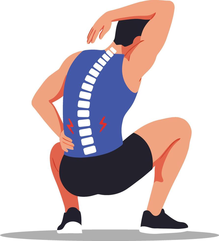 Athlete in blue tank top performing a stretching exercise in a minimal style illustration showcasing focus and determination in a fitness setting vector