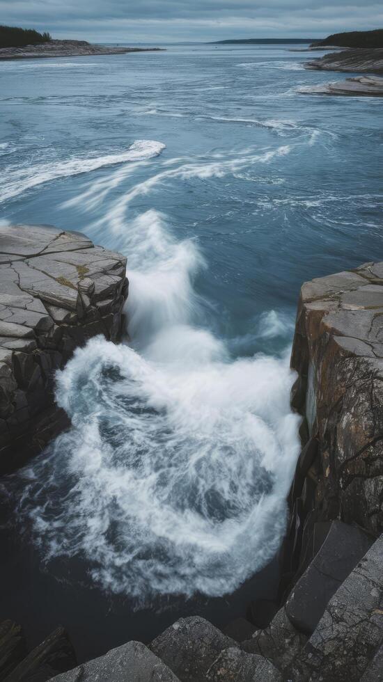 A view of the ocean from a rocky shore photo