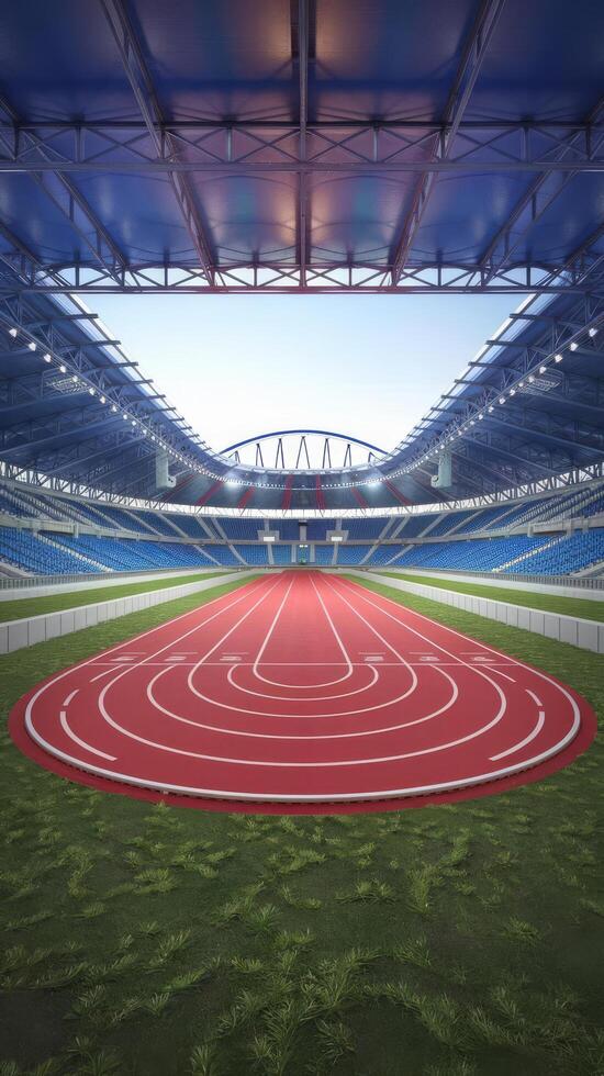An empty stadium with a running track photo