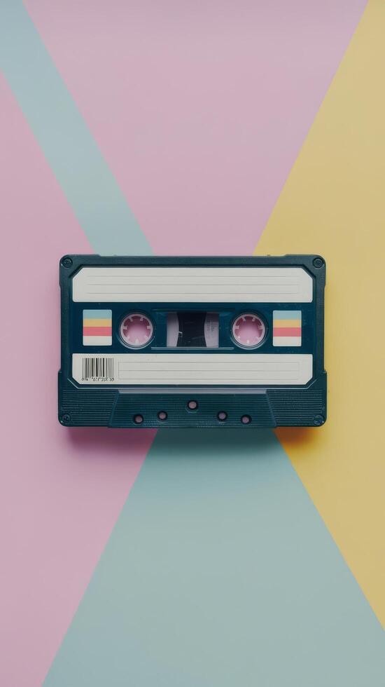 Vhs cassette on pastel background with colored stripes minimalistic retro composition photo