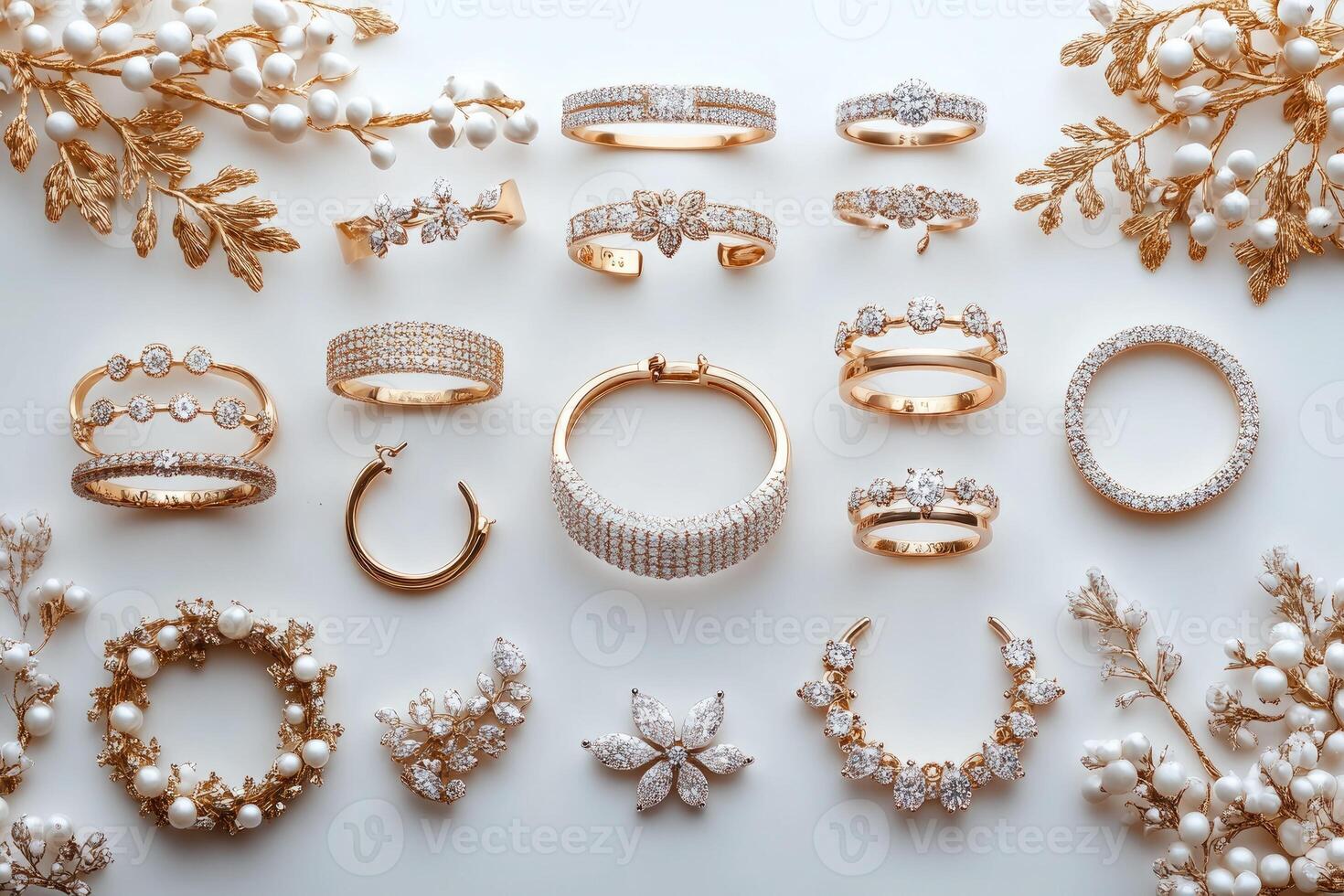 Elegant collection of diamond encrusted gold jewelry . . photo